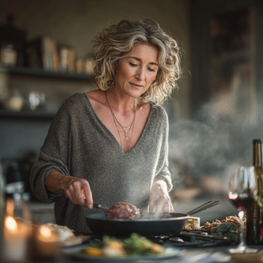 Senior fericit preparând o masă sănătoasă